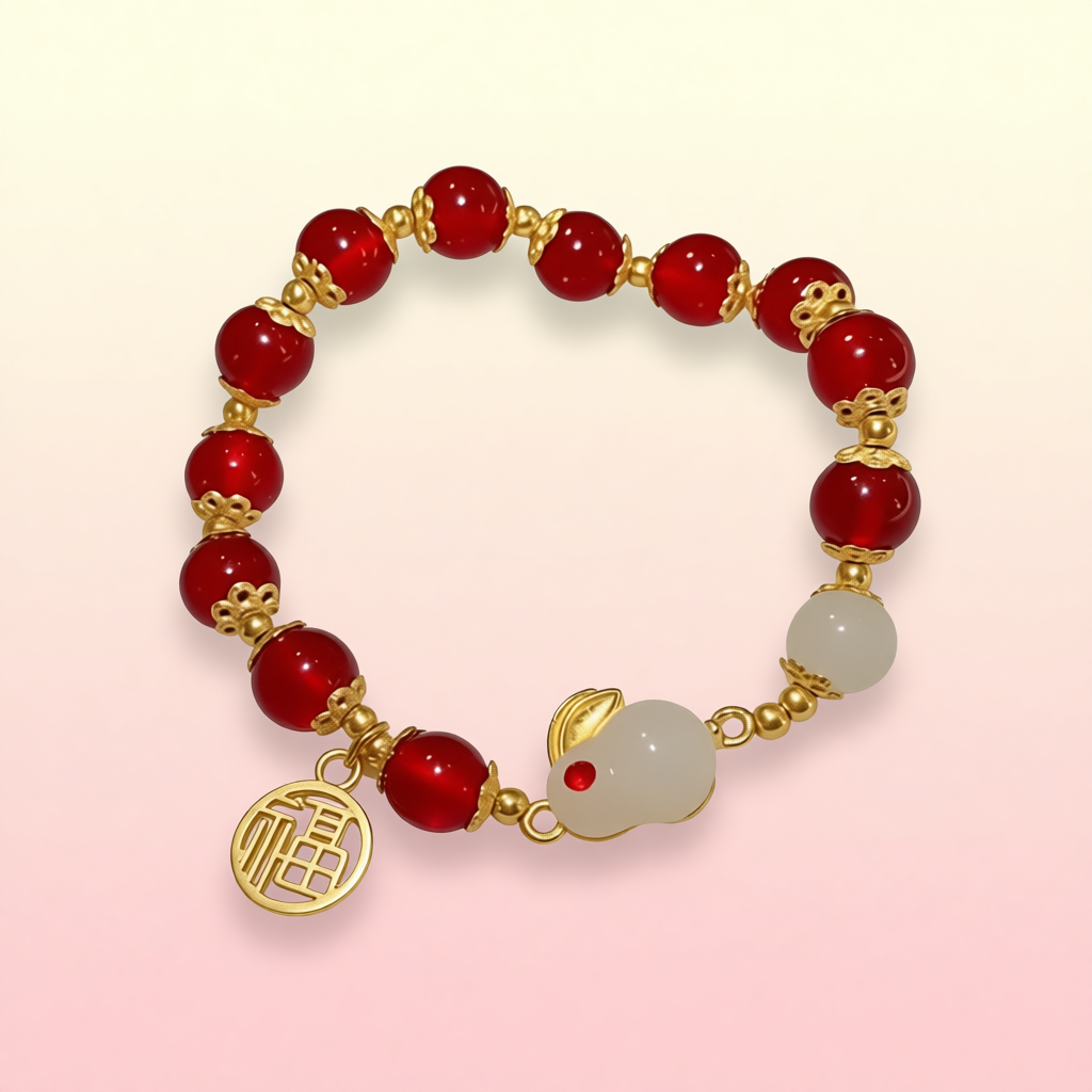 JADE PROS - RABBIT Jade, Red Jasper, & Gold Bracelet JP2025-201-02